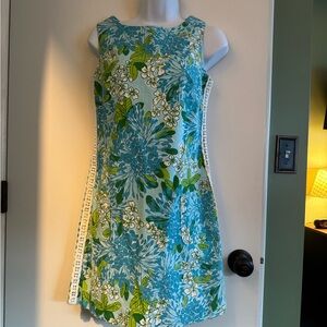 Vintage Inspired Lilly Pulitzer Sleeveless Floral Shift Dress - Blue & Green
